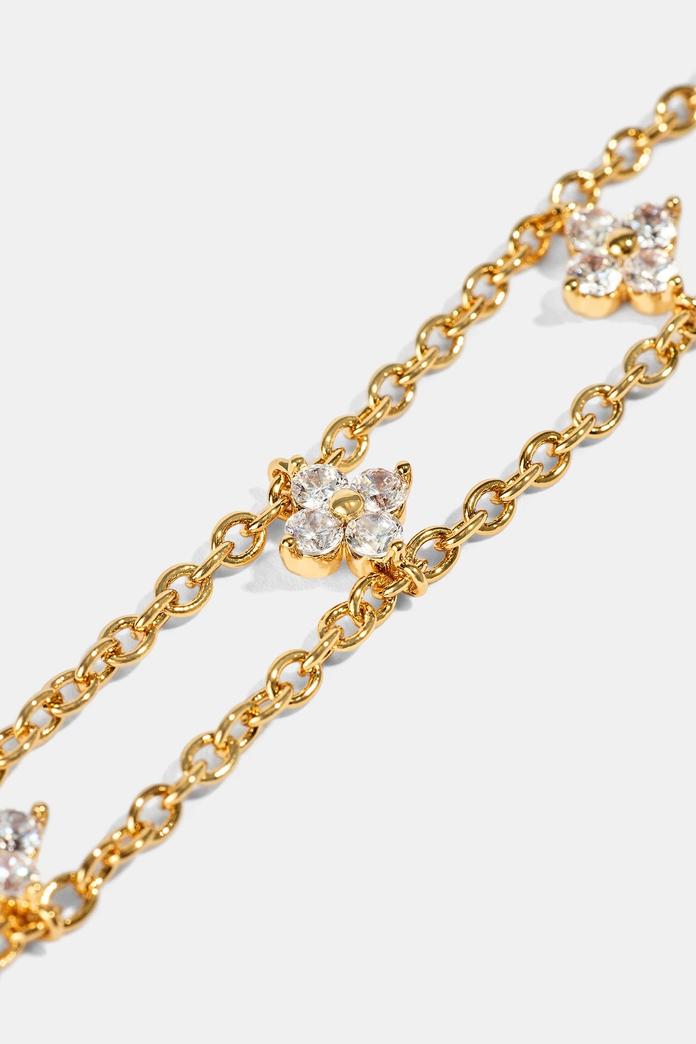 Double Layer Floral Motif Rolo Bracelet - 3mm - Gold